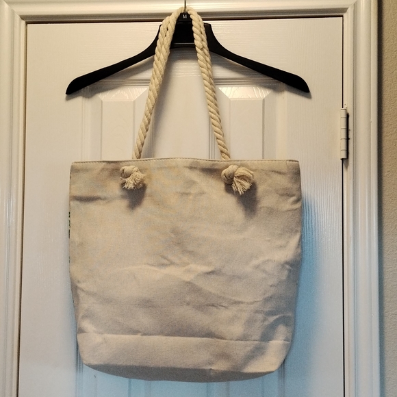 Canvas tote travel market bag owls rope handle zip closure red green yellow blue - Picture 4 of 12